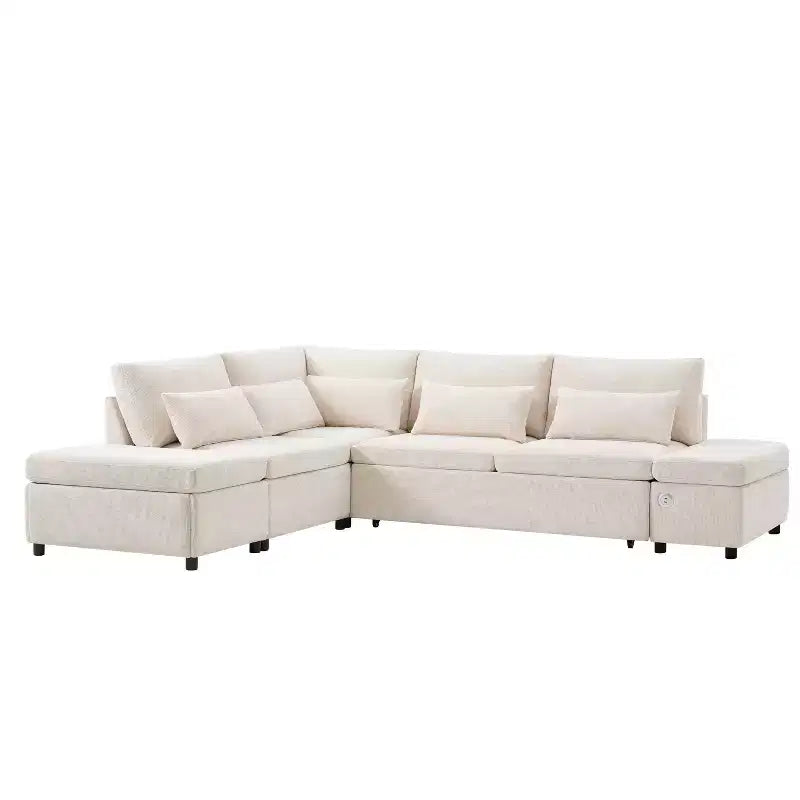 Übergroßes modulares Chenille-Ecksofa mit Ausziehbett