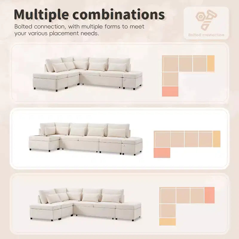Übergroßes modulares Chenille-Ecksofa mit Ausziehbett