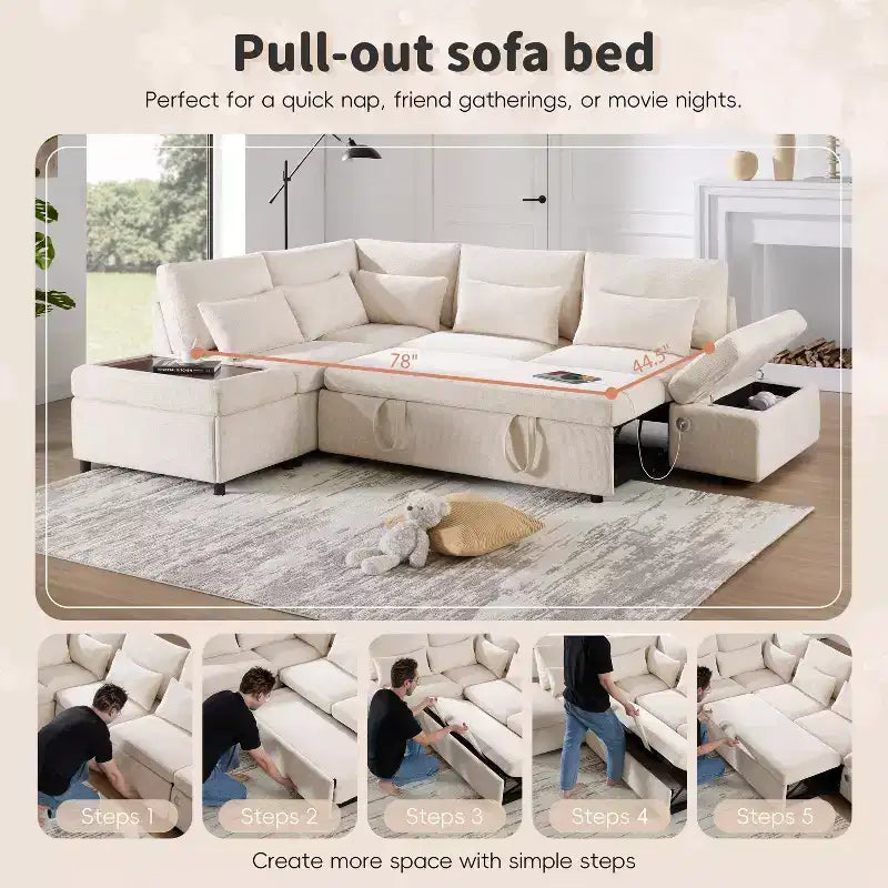 Übergroßes modulares Chenille-Ecksofa mit Ausziehbett
