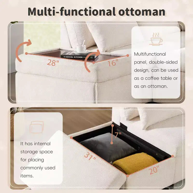Übergroßes modulares Chenille-Ecksofa mit Ausziehbett