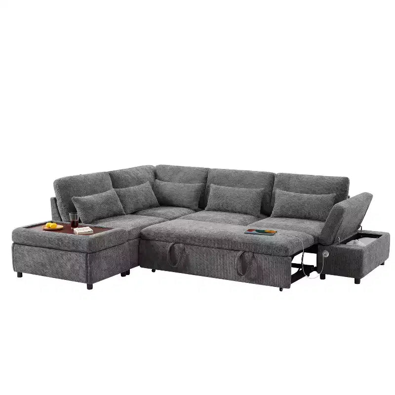 Übergroßes modulares Chenille-Ecksofa mit Ausziehbett