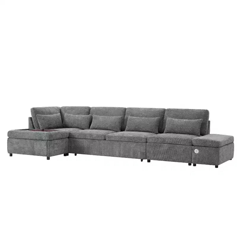 Übergroßes modulares Chenille-Ecksofa mit Ausziehbett
