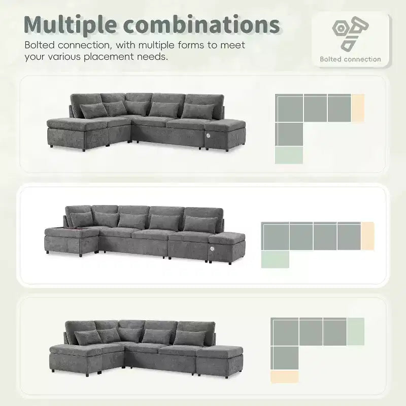 Übergroßes modulares Chenille-Ecksofa mit Ausziehbett