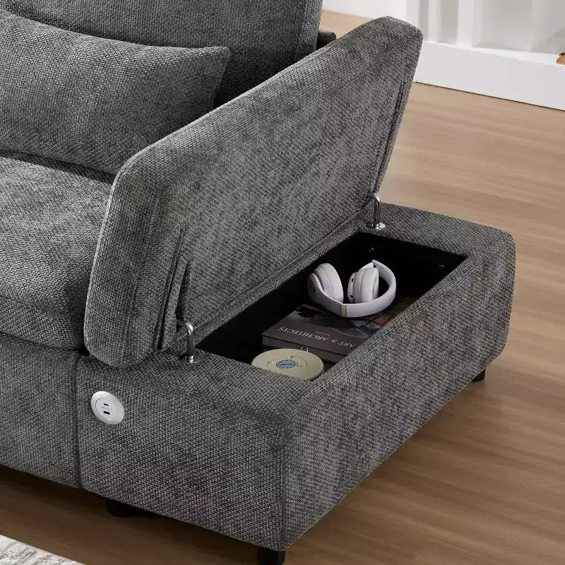 Übergroßes modulares Chenille-Ecksofa mit Ausziehbett