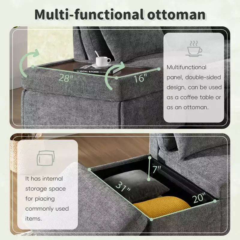 Übergroßes modulares Chenille-Ecksofa mit Ausziehbett