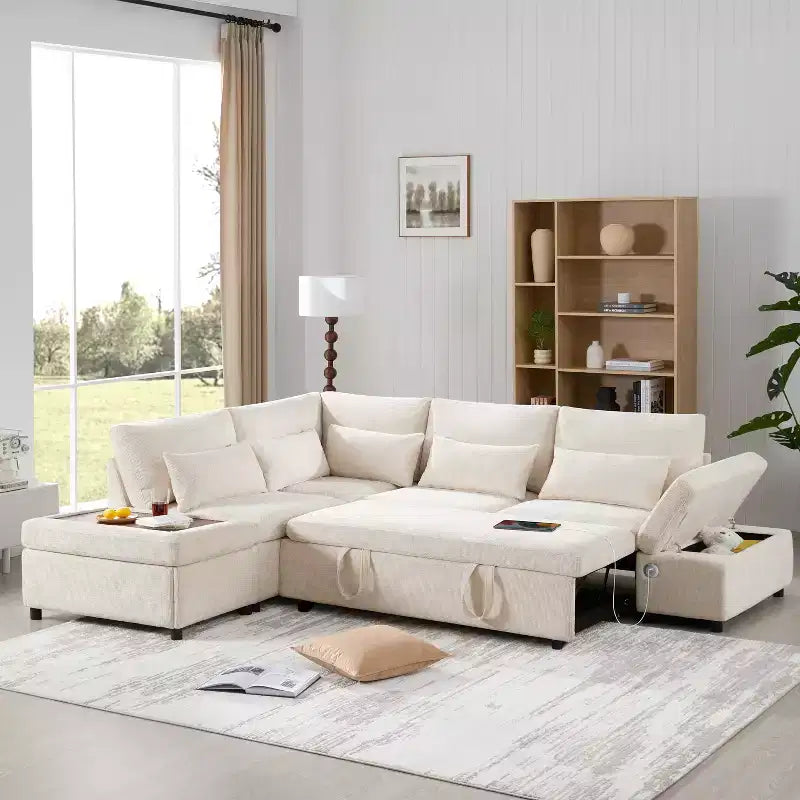Übergroßes modulares Chenille-Ecksofa mit Ausziehbett