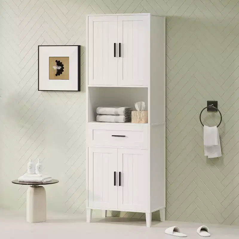 Okak Bathroom Storage Cabinet with 2 Doors,1 Drawer&Adjustable Shelves,Tall Freestanding Storage Cabinet for Bathroom