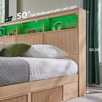 King-Size-Plattformbettrahmen mit Kopfteil, Beleuchtung, Ladestation und 4 Schubladen