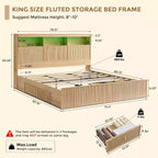 King-Size-Plattformbettrahmen mit Kopfteil, Beleuchtung, Ladestation und 4 Schubladen
