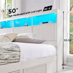 King-Size-Plattformbettrahmen mit Kopfteil, Beleuchtung, Ladestation und 4 Schubladen
