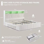 King-Size-Plattformbettrahmen mit Kopfteil, Beleuchtung, Ladestation und 4 Schubladen