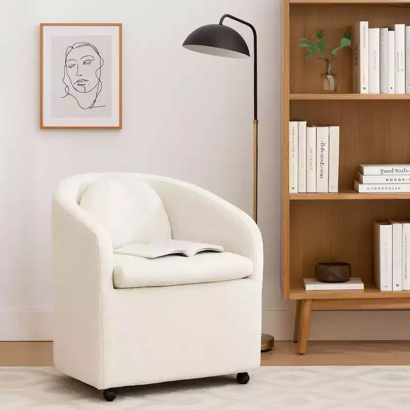 Moderner Chenille-Drehsessel mit abgerundeter Rückenlehne und 360°-Drehfuß, für Wohn- oder Schlafzimmer, Beige
