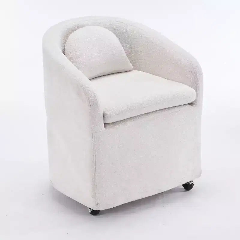 Moderner Chenille-Drehsessel mit abgerundeter Rückenlehne und 360°-Drehfuß, für Wohn- oder Schlafzimmer, Beige