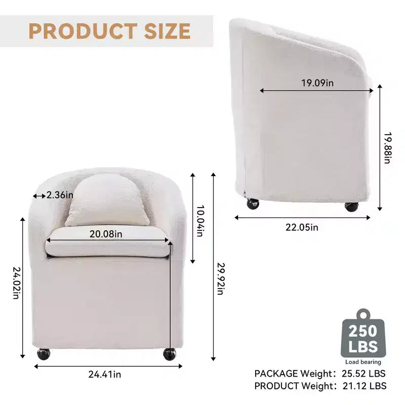 Moderner Chenille-Drehsessel mit abgerundeter Rückenlehne und 360°-Drehfuß, für Wohn- oder Schlafzimmer, Beige