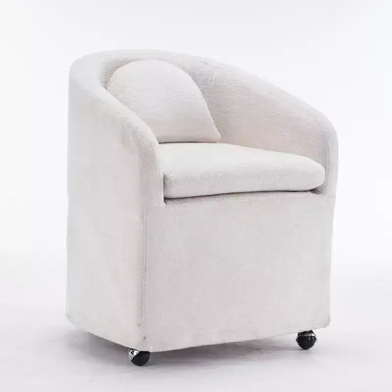 Moderner Chenille-Drehsessel mit abgerundeter Rückenlehne und 360°-Drehfuß, für Wohn- oder Schlafzimmer, Beige