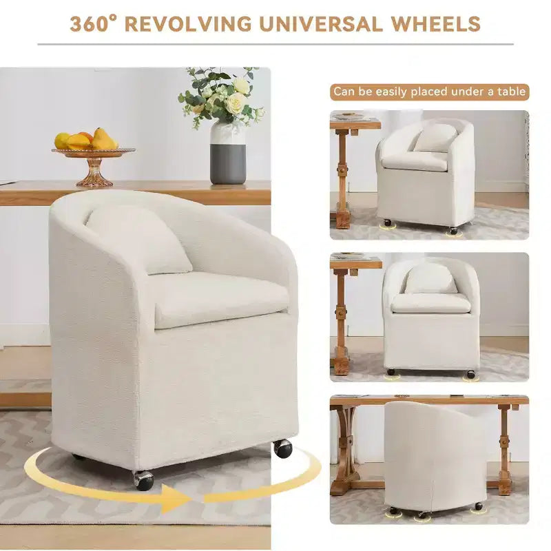Moderner Chenille-Drehsessel mit abgerundeter Rückenlehne und 360°-Drehfuß, für Wohn- oder Schlafzimmer, Beige