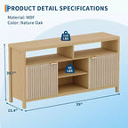 Geriffelter TV-Schrank für 65-Zoll-Fernseher, Mid-Century Modern Medienkonsole mit verstellbaren Einlegeböden, schmales Bauernhaus-Unterhaltungsmöbel
