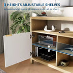 Geriffelter TV-Schrank für 65-Zoll-Fernseher, Mid-Century Modern Medienkonsole mit verstellbaren Einlegeböden, schmales Bauernhaus-Unterhaltungsmöbel