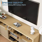 Geriffelter TV-Schrank für 65-Zoll-Fernseher, Mid-Century Modern Medienkonsole mit verstellbaren Einlegeböden, schmales Bauernhaus-Unterhaltungsmöbel