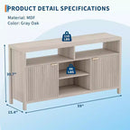 Geriffelter TV-Schrank für 65-Zoll-Fernseher, Mid-Century Modern Medienkonsole mit verstellbaren Einlegeböden, schmales Bauernhaus-Unterhaltungsmöbel