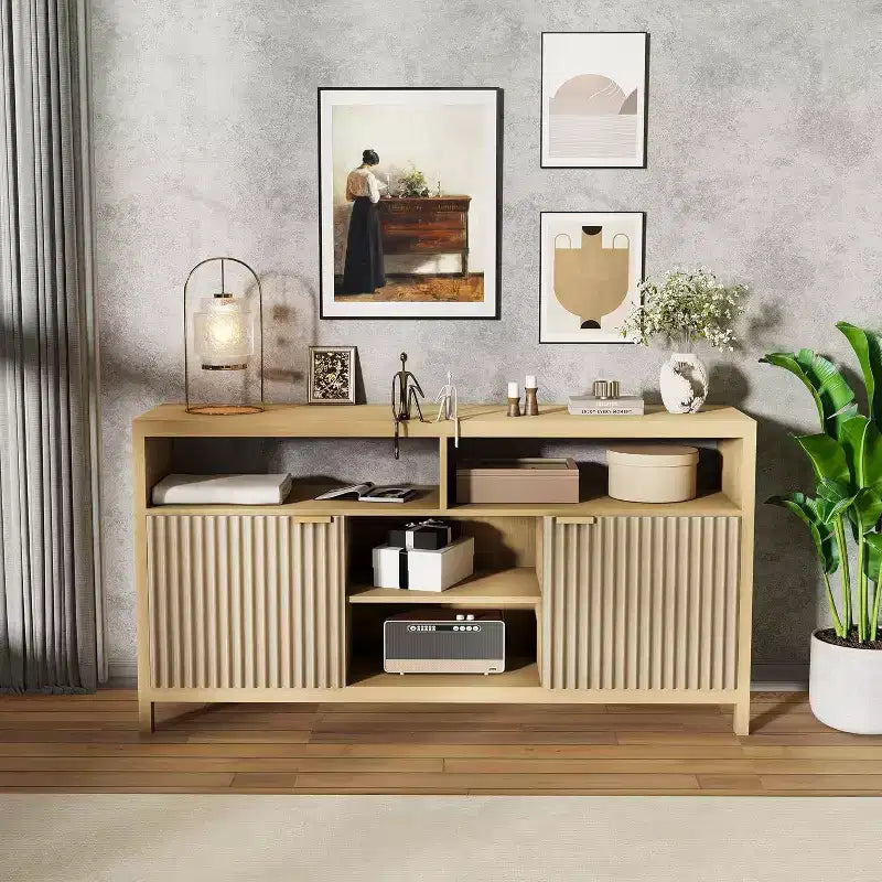 Acekool Fluted TV Stand for 65 TVs, Mid-Century Modern Media Console with Adjustable Shelves, Slim Farmhouse Entertainment Cabinet