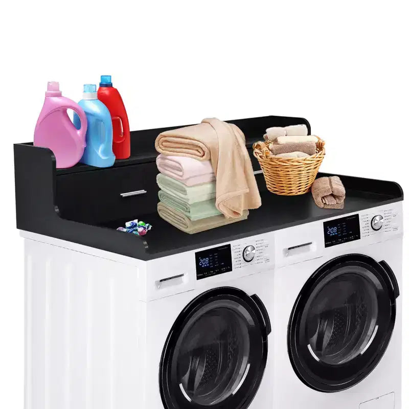 TROPOW 2-Tier Washer Dryer Countertop  Wood Laundry Organizer 54x27.55 with Drawers & Anti-Slip Pads (1-Pack)