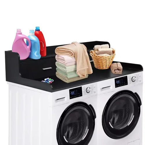 TROPOW 2-Tier Washer Dryer Countertop  Wood Laundry Organizer 54x27.55 with Drawers & Anti-Slip Pads (1-Pack)
