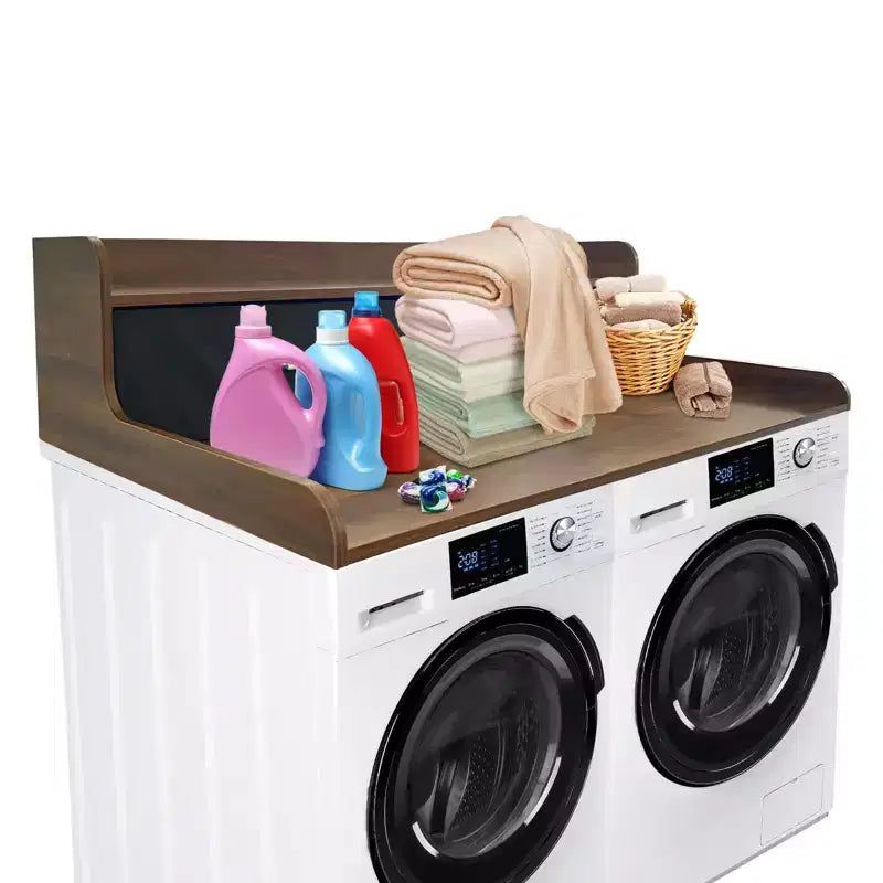 2-stöckige Waschtrockner-Arbeitsplatte Holz Wäsche-Organizer 54x27,55 mit Schubladen & Anti-Rutsch-Pads