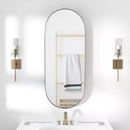 MAYEERTY 32 x 16in Modern Oval Bathroom Medicine Cabinets, Metal Framed Wall Mirror with Storage, Black