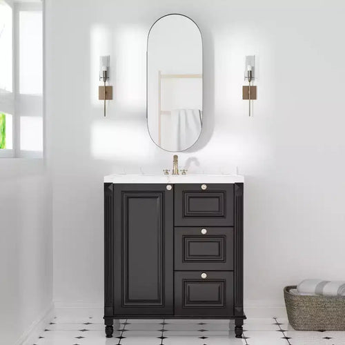 32 x 16 Zoll Moderner ovaler Badezimmerschrank, Wandspiegel mit Metallrahmen und Stauraum, Schwarz