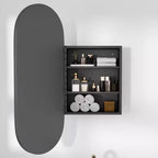 32 x 16 Zoll Moderner ovaler Badezimmerschrank, Wandspiegel mit Metallrahmen und Stauraum, Schwarz