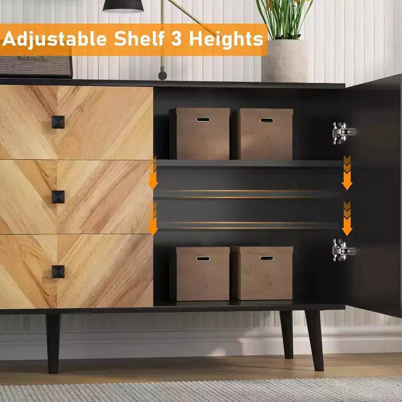 55.1" Moderner Aufbewahrungsschrank, Sideboard-Buffet mit Schubladen und Türen, Akzentschrank für Esszimmer, Flur