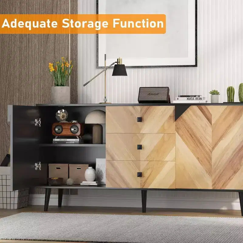 55.1" Moderner Aufbewahrungsschrank, Sideboard-Buffet mit Schubladen und Türen, Akzentschrank für Esszimmer, Flur
