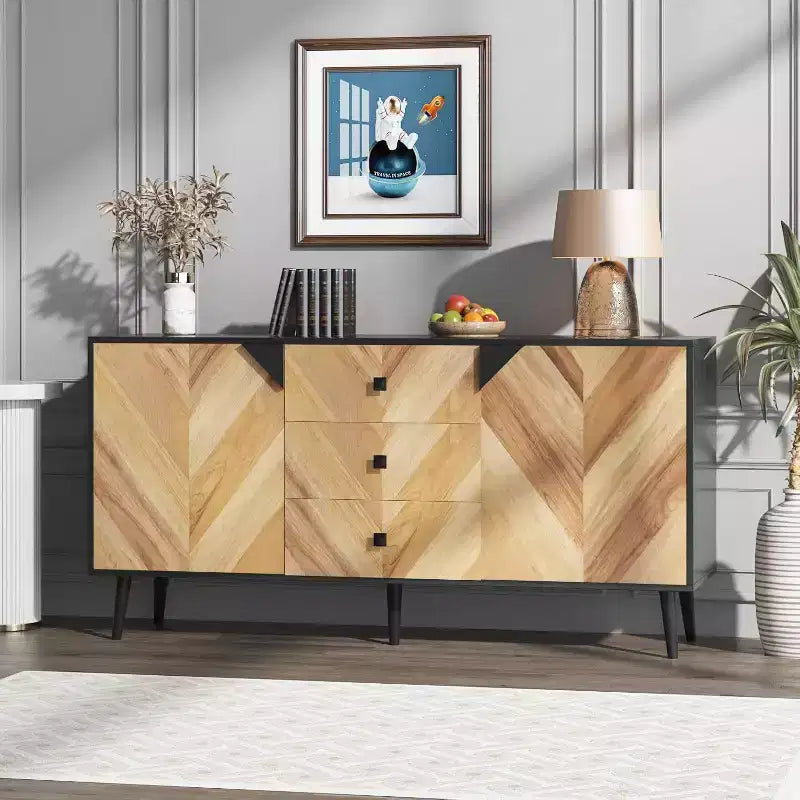 55.1" Moderner Aufbewahrungsschrank, Sideboard-Buffet mit Schubladen und Türen, Akzentschrank für Esszimmer, Flur