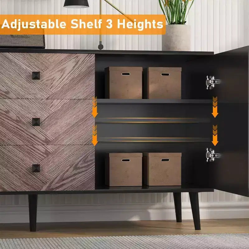55.1" Moderner Aufbewahrungsschrank, Sideboard-Buffet mit Schubladen und Türen, Akzentschrank für Esszimmer, Flur