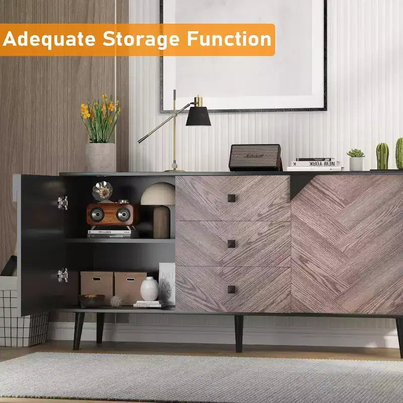 55.1" Moderner Aufbewahrungsschrank, Sideboard-Buffet mit Schubladen und Türen, Akzentschrank für Esszimmer, Flur