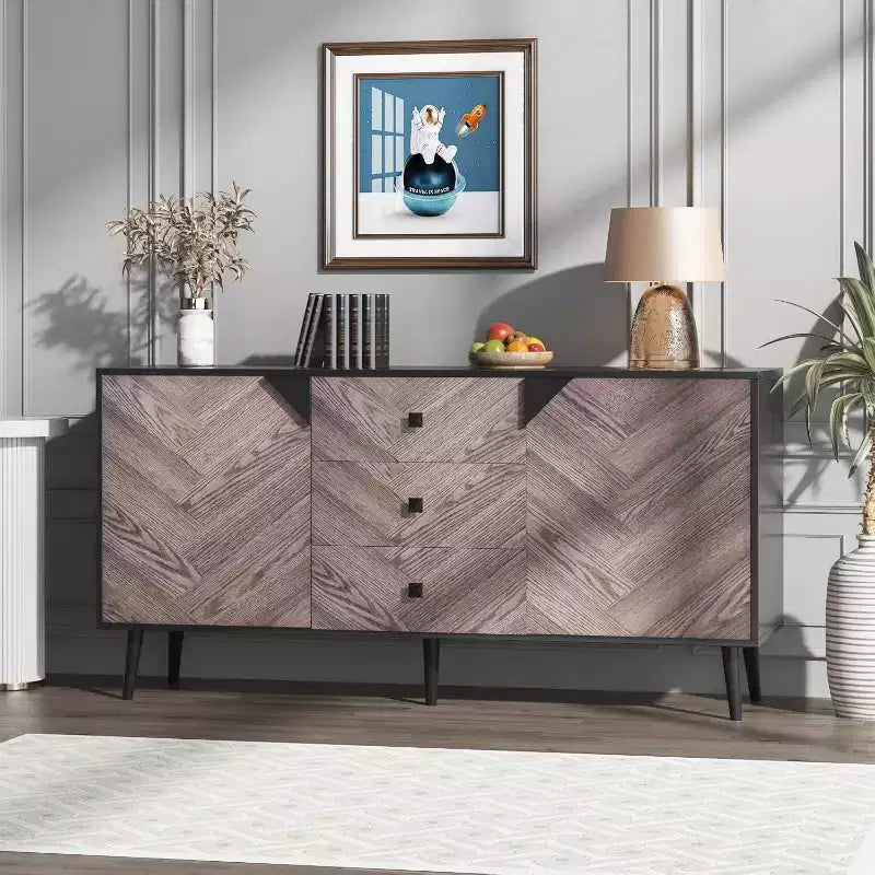 55.1" Moderner Aufbewahrungsschrank, Sideboard-Buffet mit Schubladen und Türen, Akzentschrank für Esszimmer, Flur