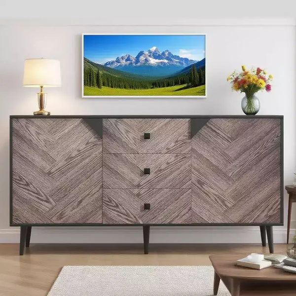 Acekool 55.1 Contemporary Storage Cabinet, Sideboard Buffet with Drawers & Doors, Accent Cabinet for Dining Room, Entryway