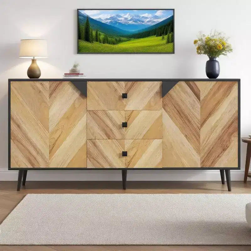 55.1" Moderner Aufbewahrungsschrank, Sideboard-Buffet mit Schubladen und Türen, Akzentschrank für Esszimmer, Flur
