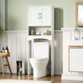 Acekool Over The Toilet Storage Cabinet, Bathroom Organizer with Double Doors, Open Shelf, Tall Space-Saving Design, Anti-Tip Kit, White