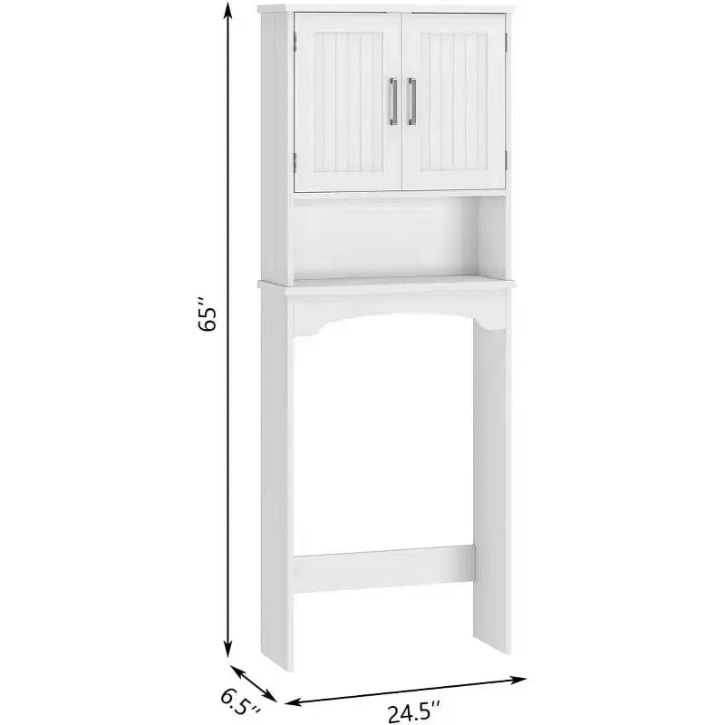 Badezimmerschrank über der Toilette, Badregal mit Doppeltüren, offenes Regal, hohes, platzsparendes Design, Kippschutz, Weiß
