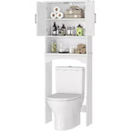 Badezimmerschrank über der Toilette, Badregal mit Doppeltüren, offenes Regal, hohes, platzsparendes Design, Kippschutz, Weiß