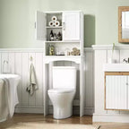 Badezimmerschrank über der Toilette, Badregal mit Doppeltüren, offenes Regal, hohes, platzsparendes Design, Kippschutz, Weiß