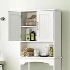 Badezimmerschrank über der Toilette, Badregal mit Doppeltüren, offenes Regal, hohes, platzsparendes Design, Kippschutz, Weiß