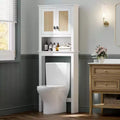 Acekool Over The Toilet Storage Cabinet, Farmhouse Bathroom Organizer with Rattan Doors, Adjustable Shelf, White Bathroom Cabinet