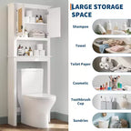 Toilettenschrank, Badezimmer-Organizer im Landhausstil mit Rattantüren, verstellbarem Regal, weißer Badezimmerschrank