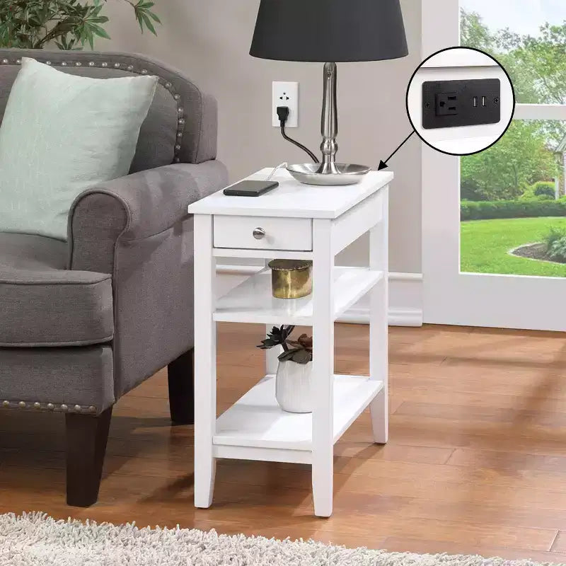HomeStock 24 in.H White Color Rectangle Wood Table Top End Table 1 -piece