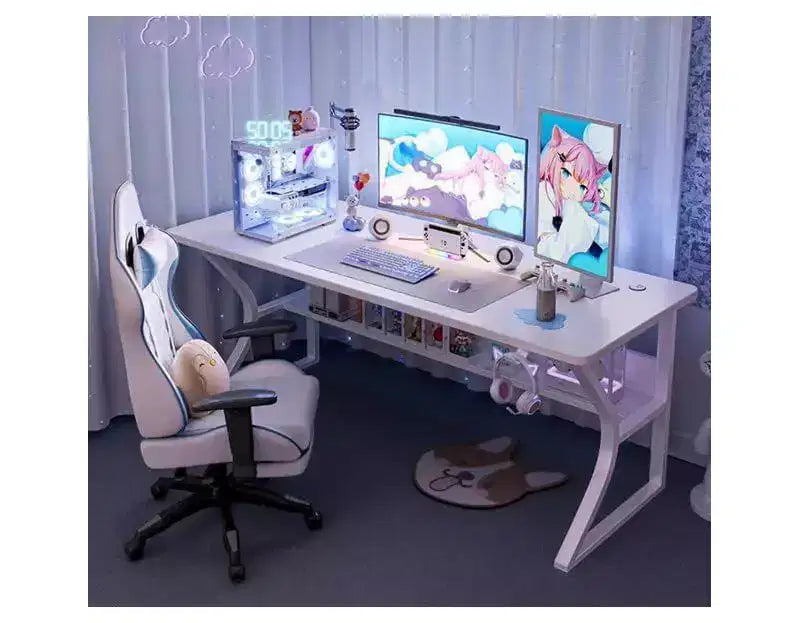 31" kleiner Computertisch, moderner Schreibtisch für Home Office, Schlafzimmer, Arbeitszimmer oder Arbeitsplatz, platzsparend, Kopfhörerhaken, weiß