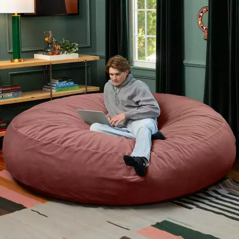 7 Foot Cocoon - 2-in-1 Cabrio-Sitzsackbett & großer Sitzsack für Erwachsene, üppiger Samt