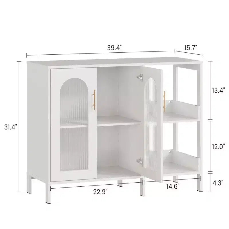 Sideboard Buffetschrank, moderner Glasbogen-Aufbewahrungsschrank mit verstellbaren Einlegeböden, 100 cm multifunktionale Organisationsmöbel